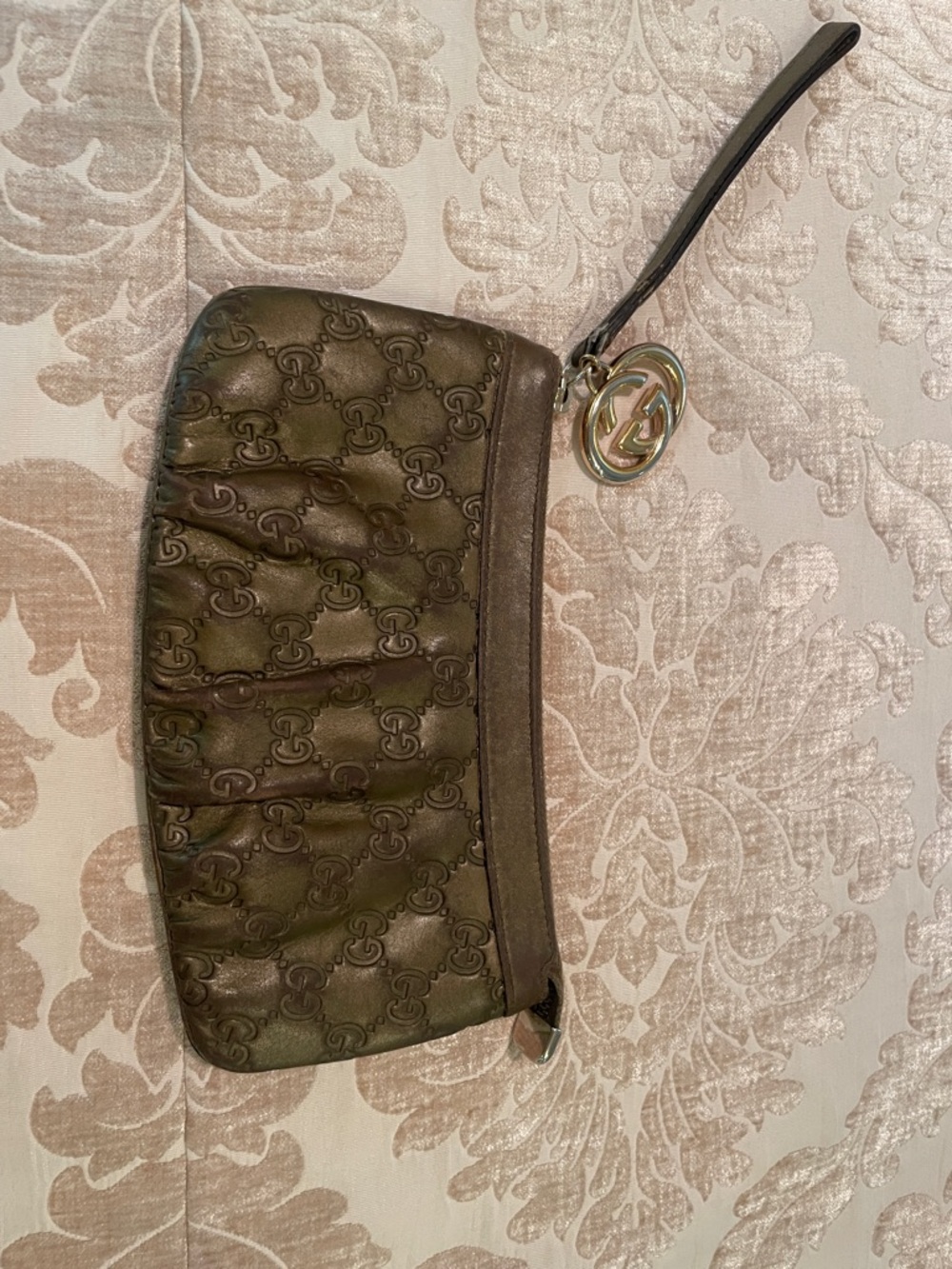 Gucci Olive Green Leather Wristlet Clutch